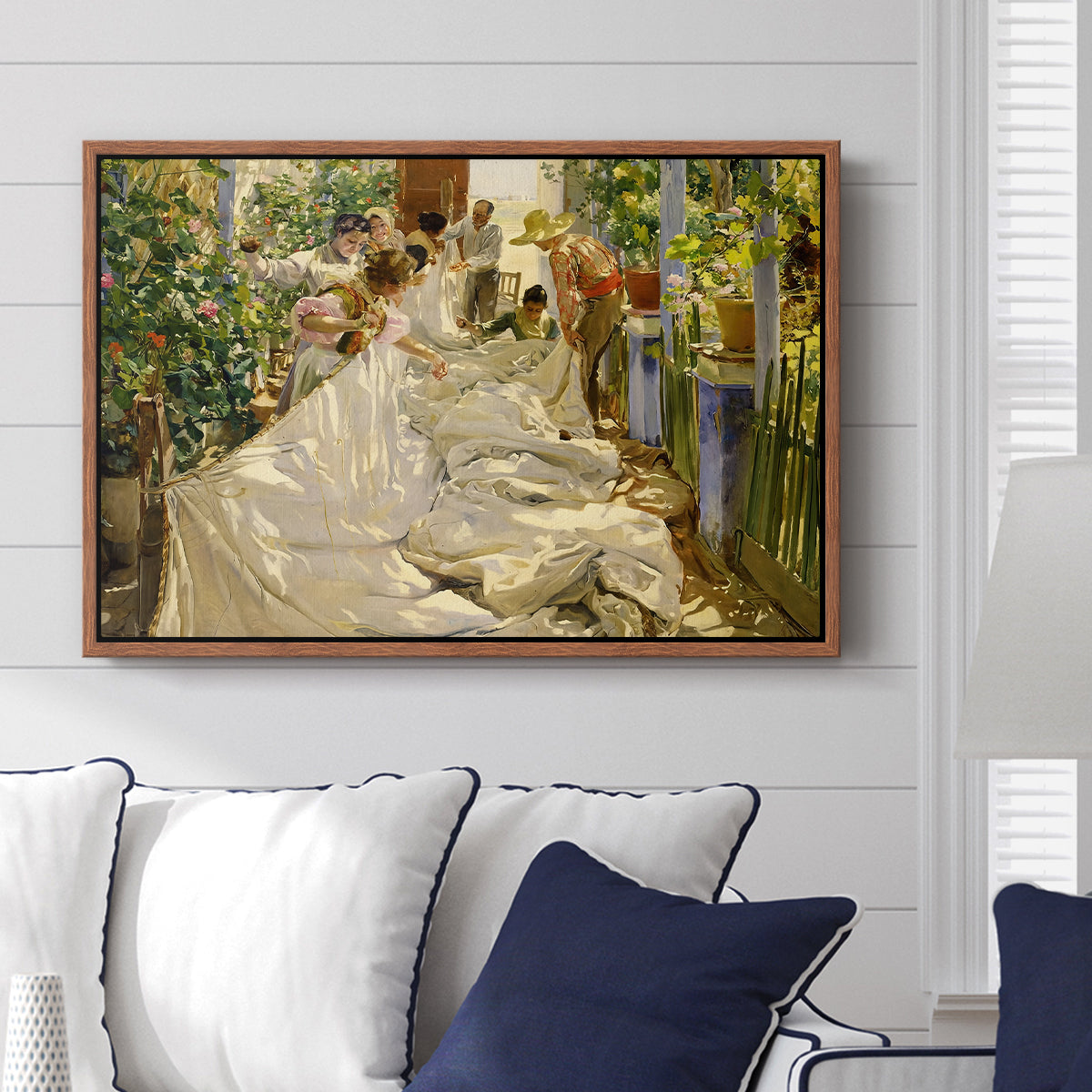 Sewing the Sail, 1896 - Floater Framed Canvas Print