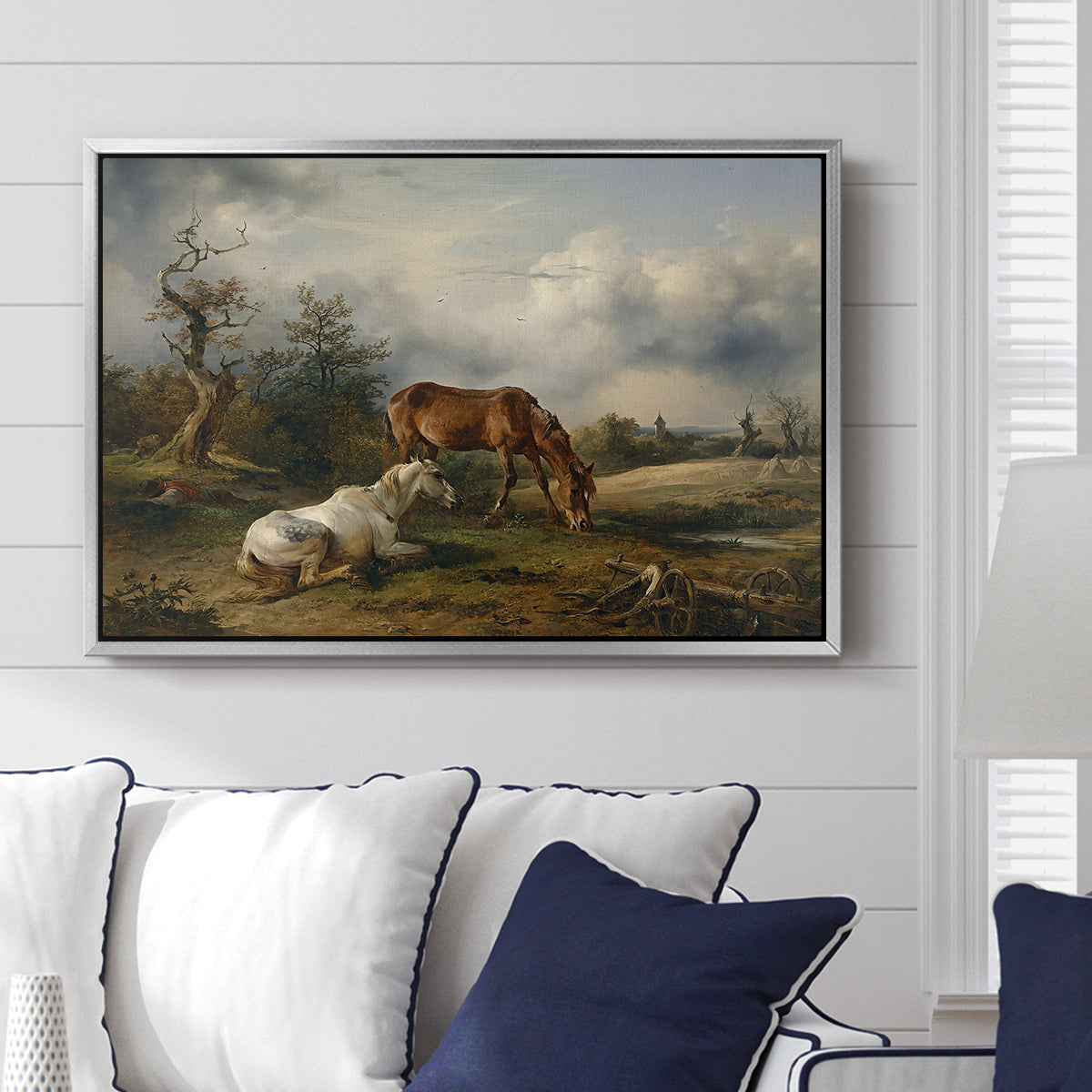 Two Horses on the Pasture, c. 1825 - Floater Framed Canvas Print