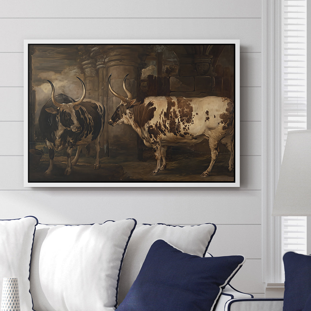 Portraits of Two Extraordinary Oxen, Property of the Earl of Powis, 1814 - Floater Framed Canvas Print