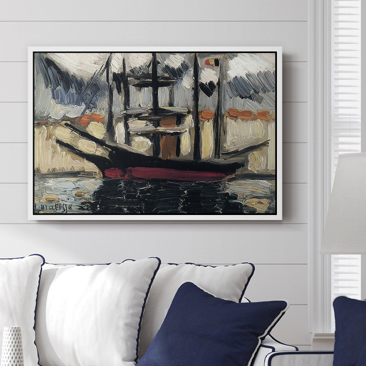 Two Boats Side by Side, Port of Marseilles, c. 1916 - Floater Framed Canvas Print