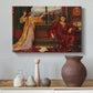Canvas art print featuring an interior composition with woman and gilded elements suggesting restriction, styled above a decorative console
