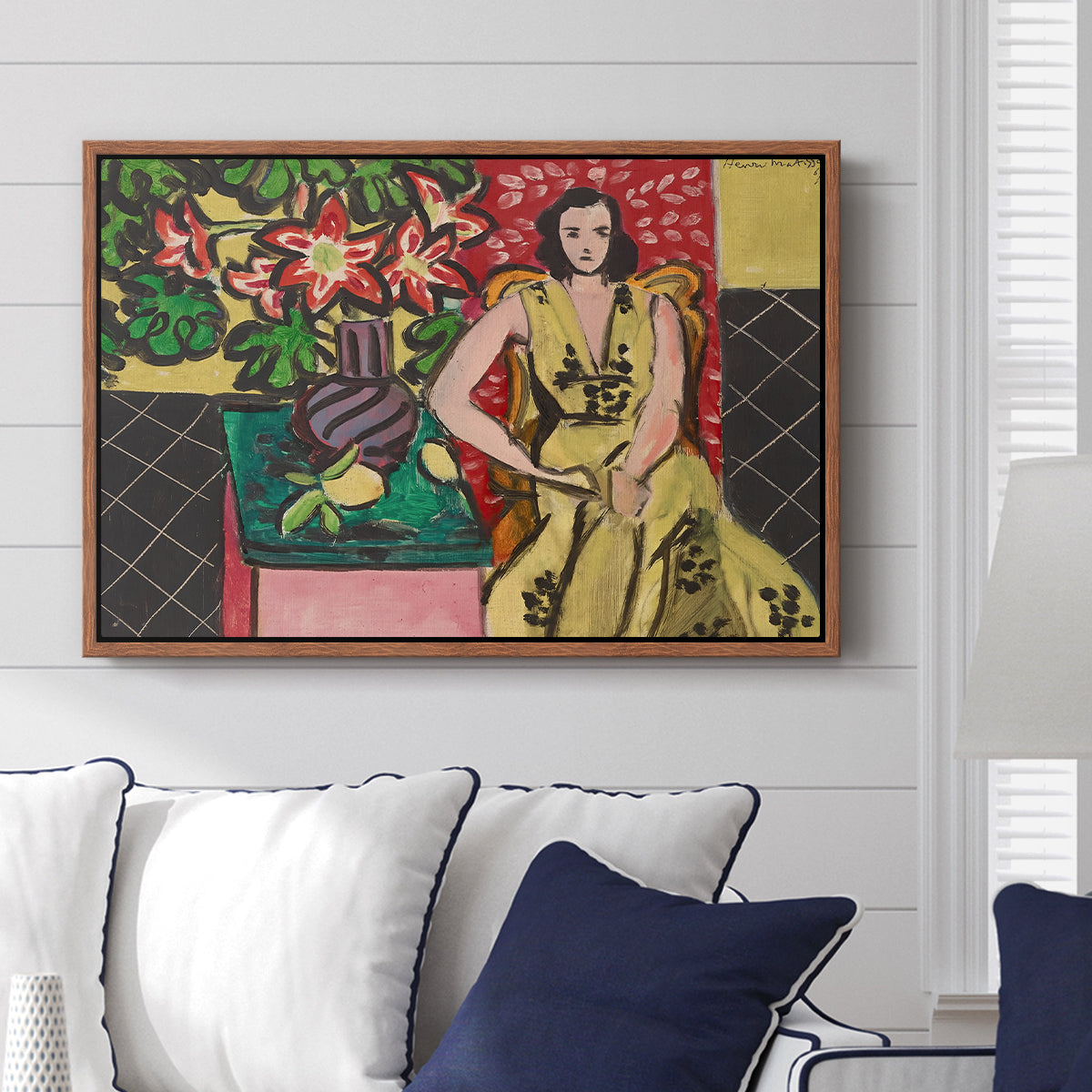 Seated Woman with a Vase of Amaryllis, 1941 - Floater Framed Canvas Print