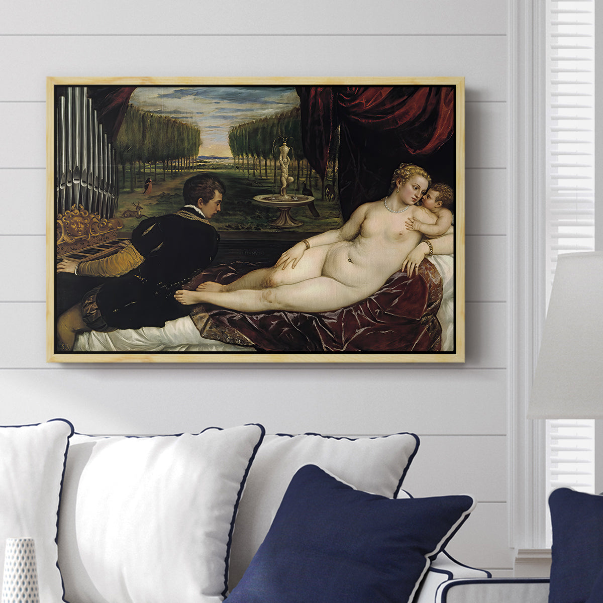 Venus with an Organist and Cupid, c. 1555 - Floater Framed Canvas Print