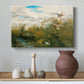 Canvas art print featuring a group of ducks foraging in natural marsh setting, styled above a decorative console