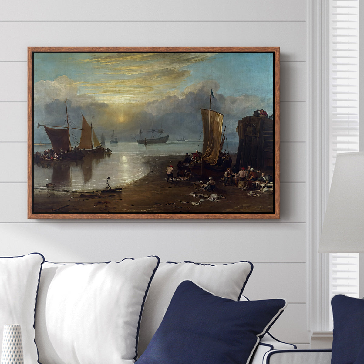 Sun Rising through Vapour: Fishermen Cleaning and Selling Fish, c. 1807 - Floater Framed Canvas Print