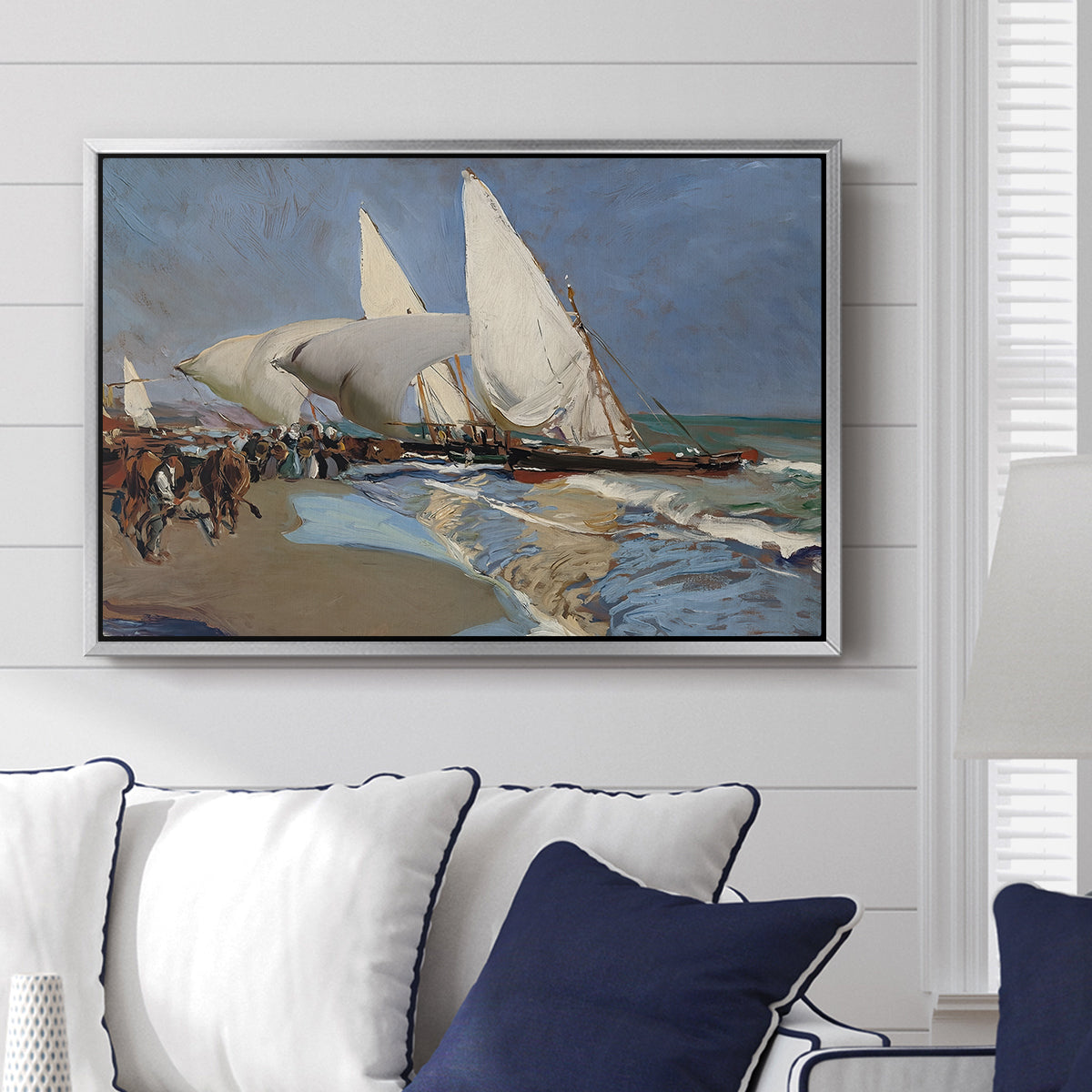 The Beach at Valencia, 1908 - Floater Framed Canvas Print