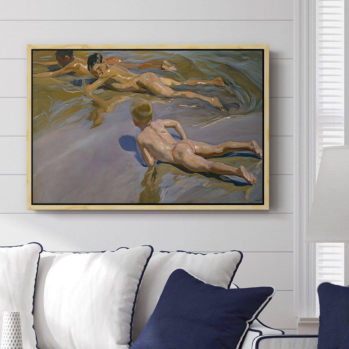 Boys on the Beach, 1910 - Floater Framed Canvas Print