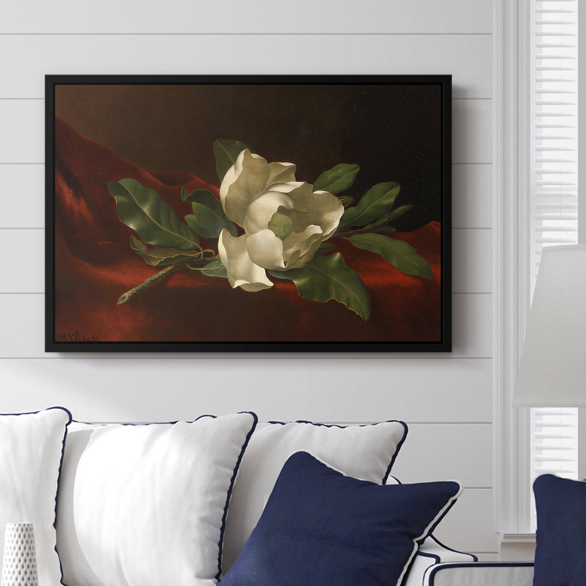 Magnolia on Red Velvet, c. 1885-1890 - Floater Framed Canvas Print