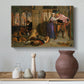 Canvas art print featuring an interior composition with two figures in motion among decorative surroundings, styled above a decorative console