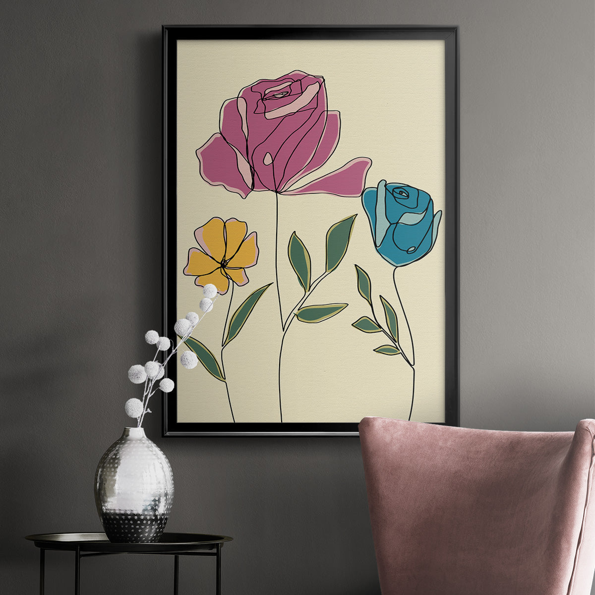 Colored Floral II - Modern Framed Canvas Print