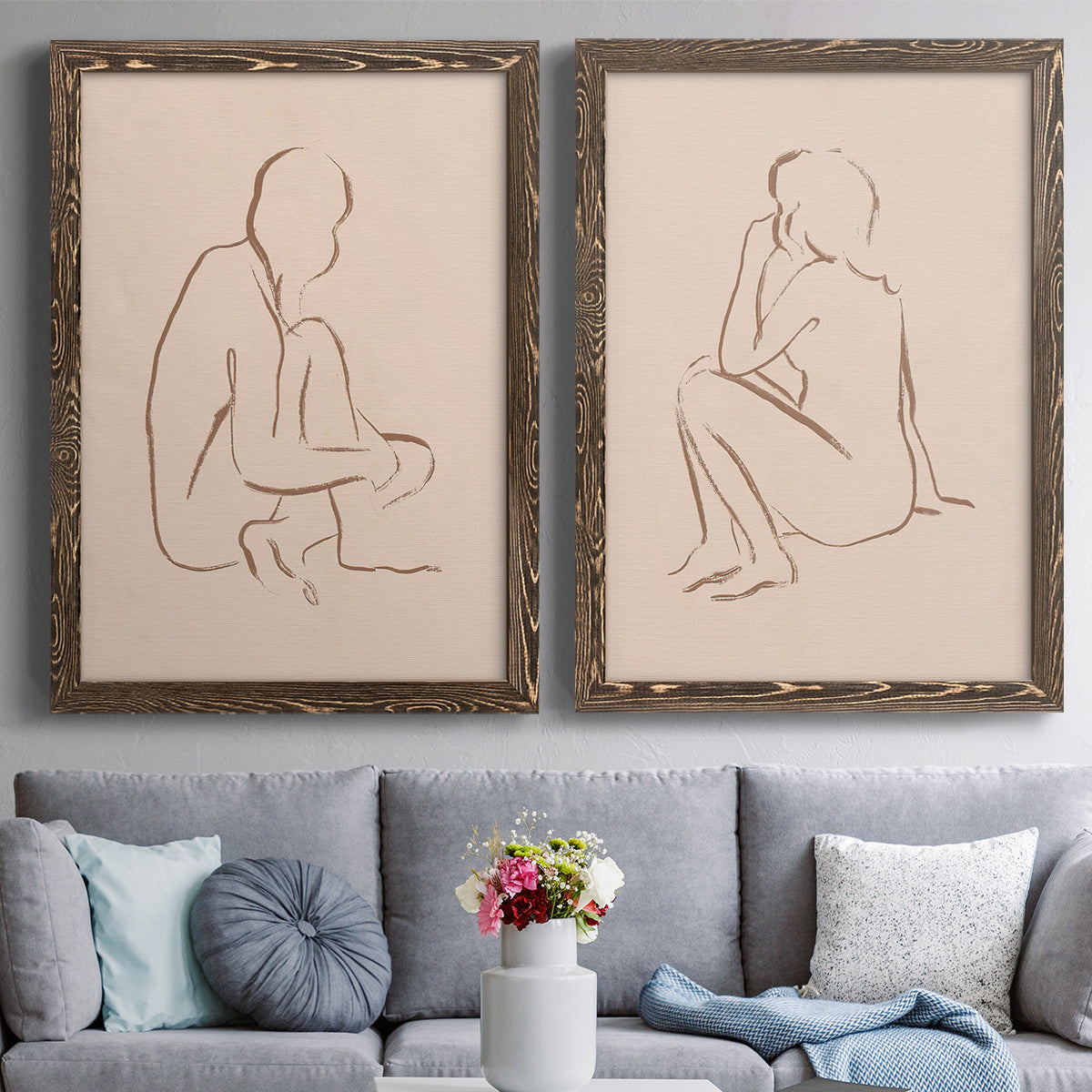 Sketched Pose I - Premium Framed Canvas 2 Piece Set - Ready to Hang