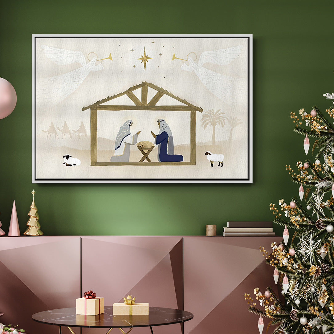 Away in a Manger Collection A - Framed Gallery Wrapped Canvas in Floating Frame