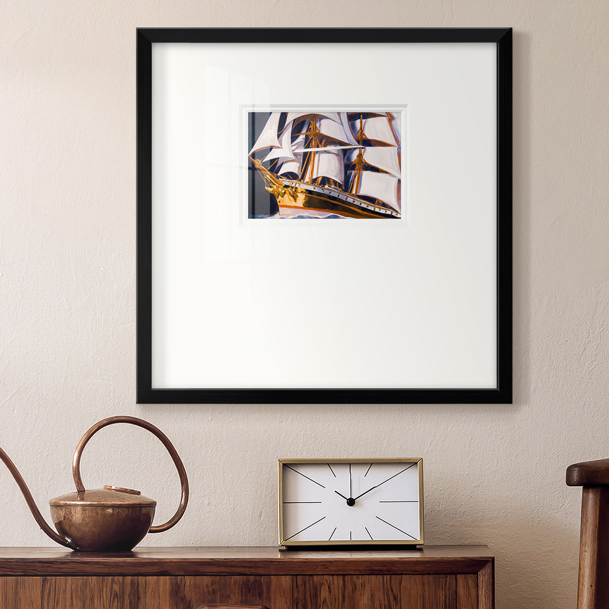 Golden Ship Premium Framed Print Double Matboard