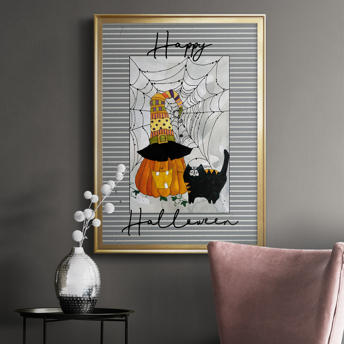 Happy Halloween Pumpkin - Modern Framed Canvas Print