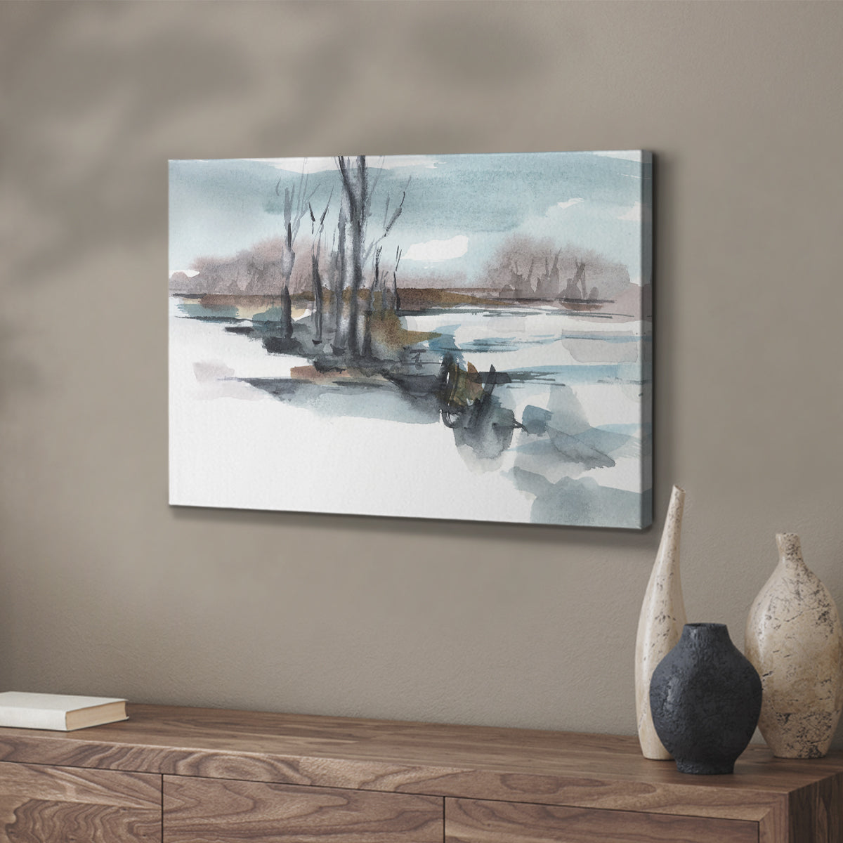 Winter Stream Watercolor II - Canvas Art Print