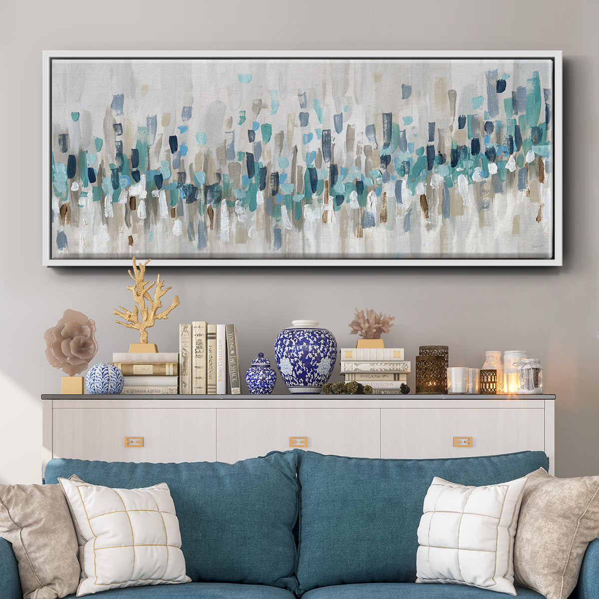 Blue Staccato - Floater Framed Canvas Print