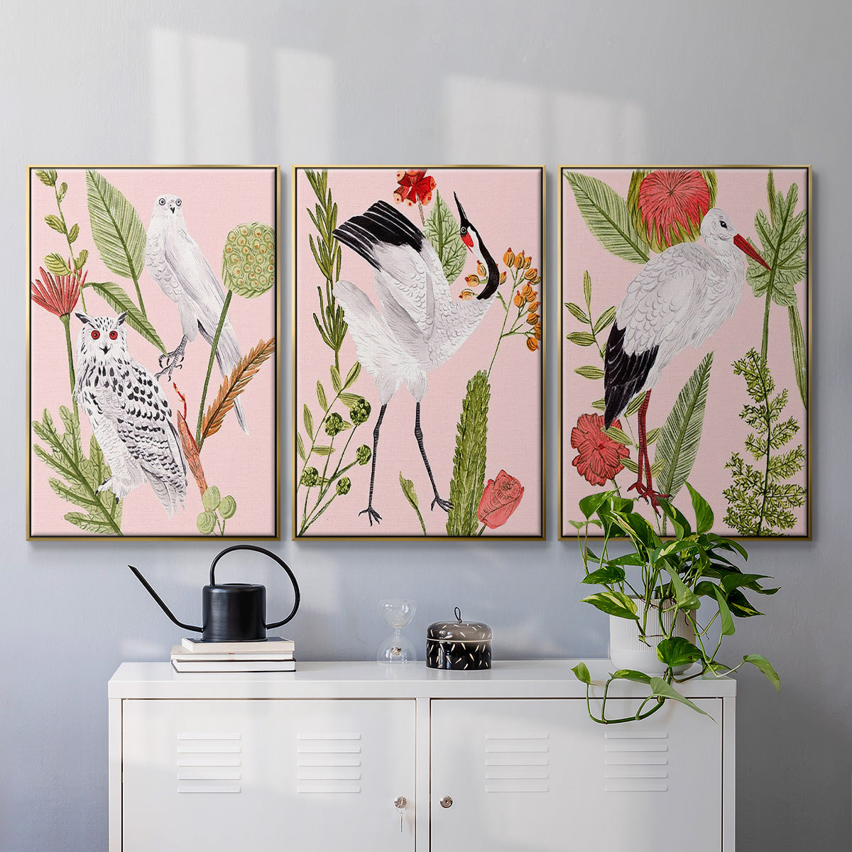 Birds in Motion IV - Framed Premium Gallery Wrapped Canvas L Frame 3 Piece Set - Ready to Hang