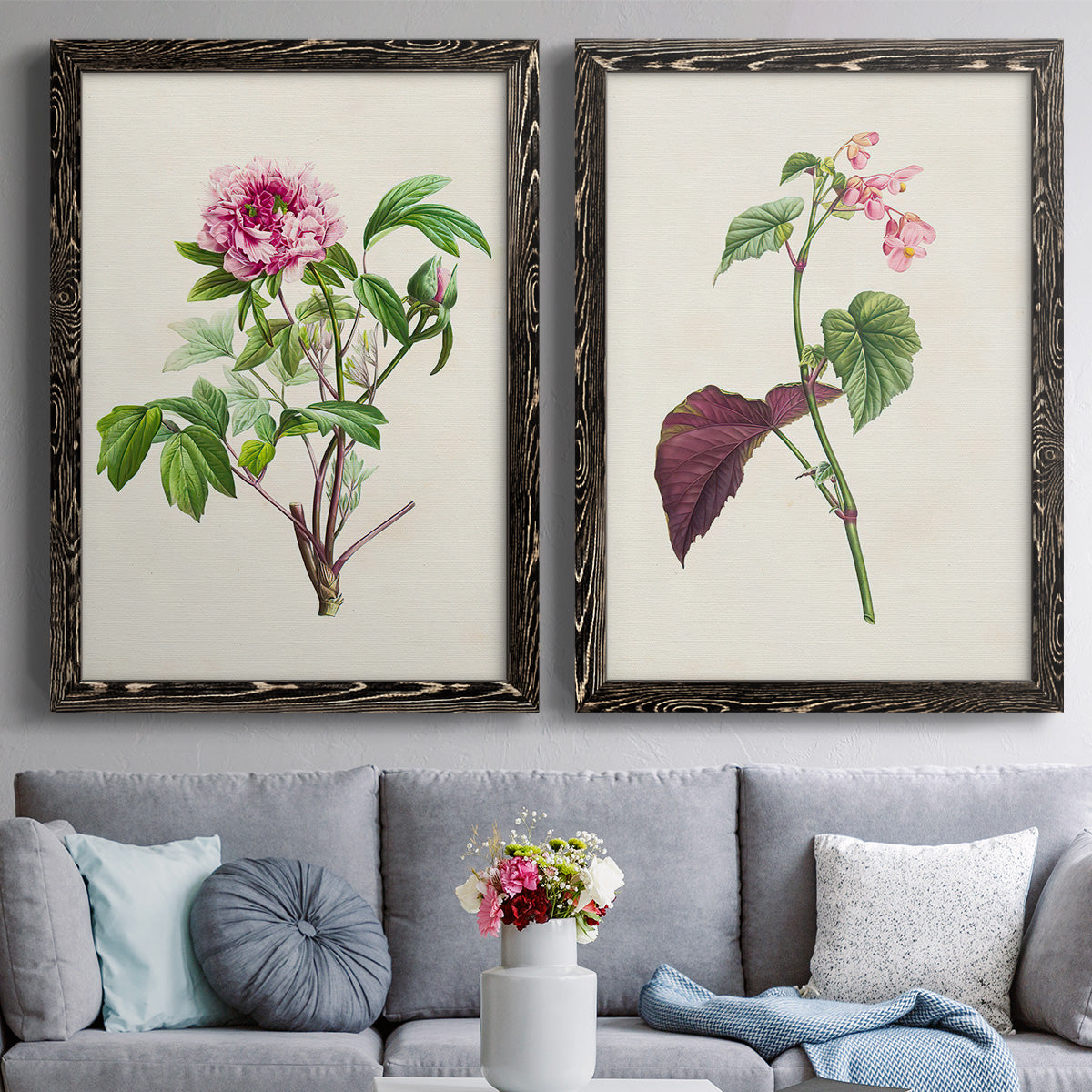 Pretty Pink Botanicals V - Premium Framed Canvas 2 Piece Set - Ready to Hang