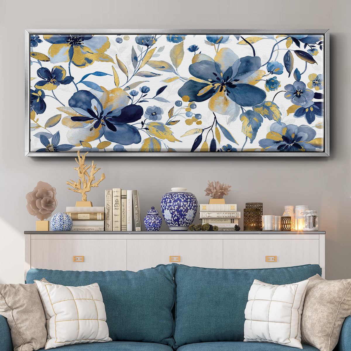 Golden Indigo - Floater Framed Canvas Print