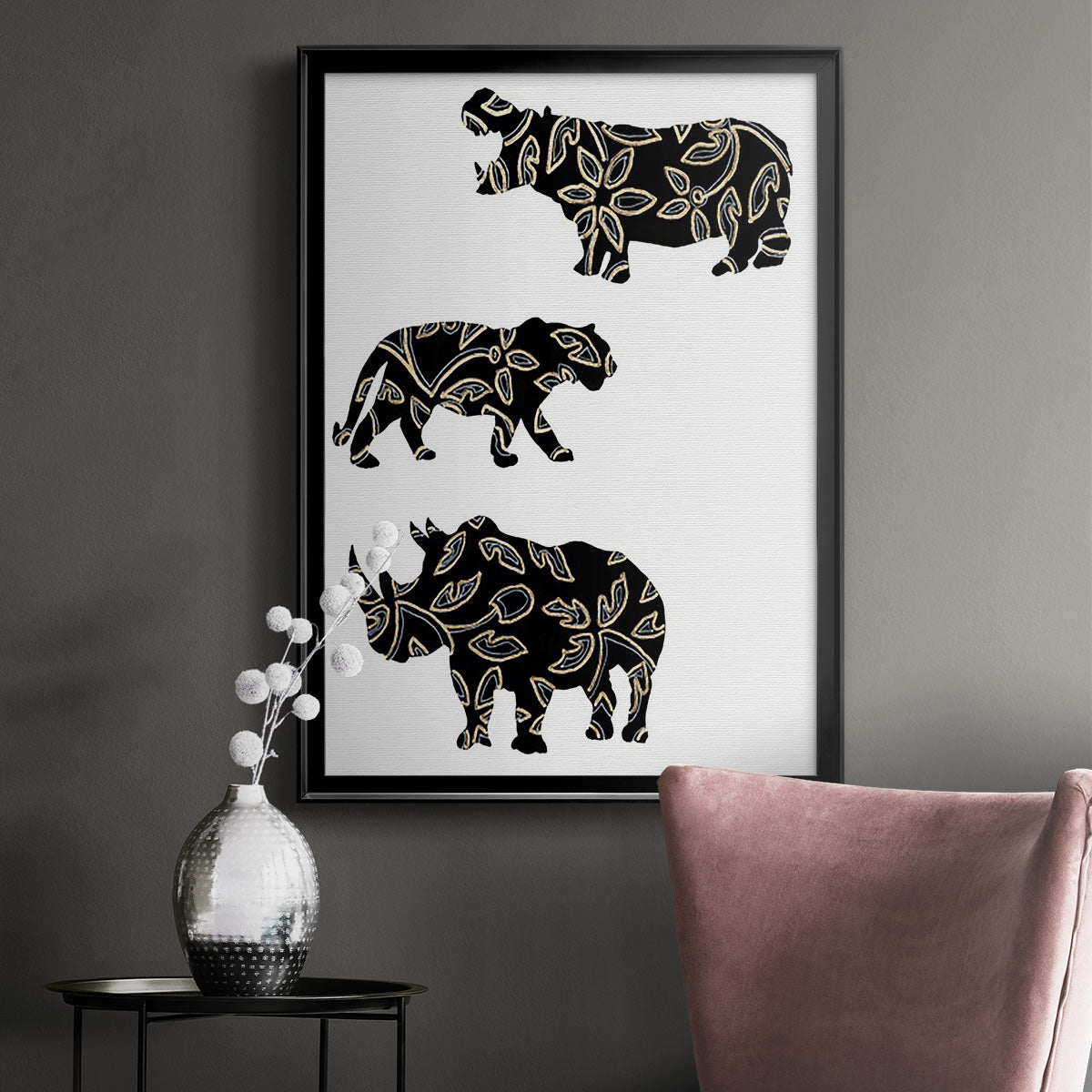 Ornamental Safari Animals II - Modern Framed Canvas Print