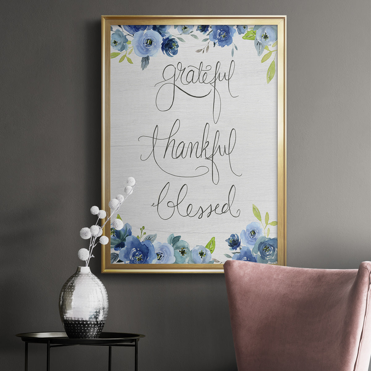 Grateful, Thankful, Blessed - Modern Framed Canvas Print