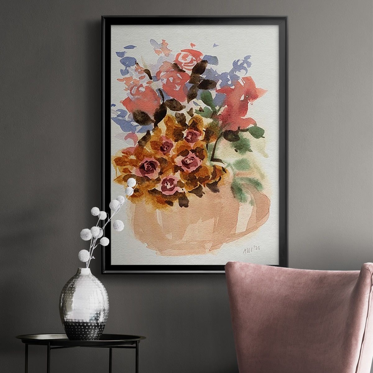 Mauve Bouquet in Teapot II - Modern Framed Canvas Print