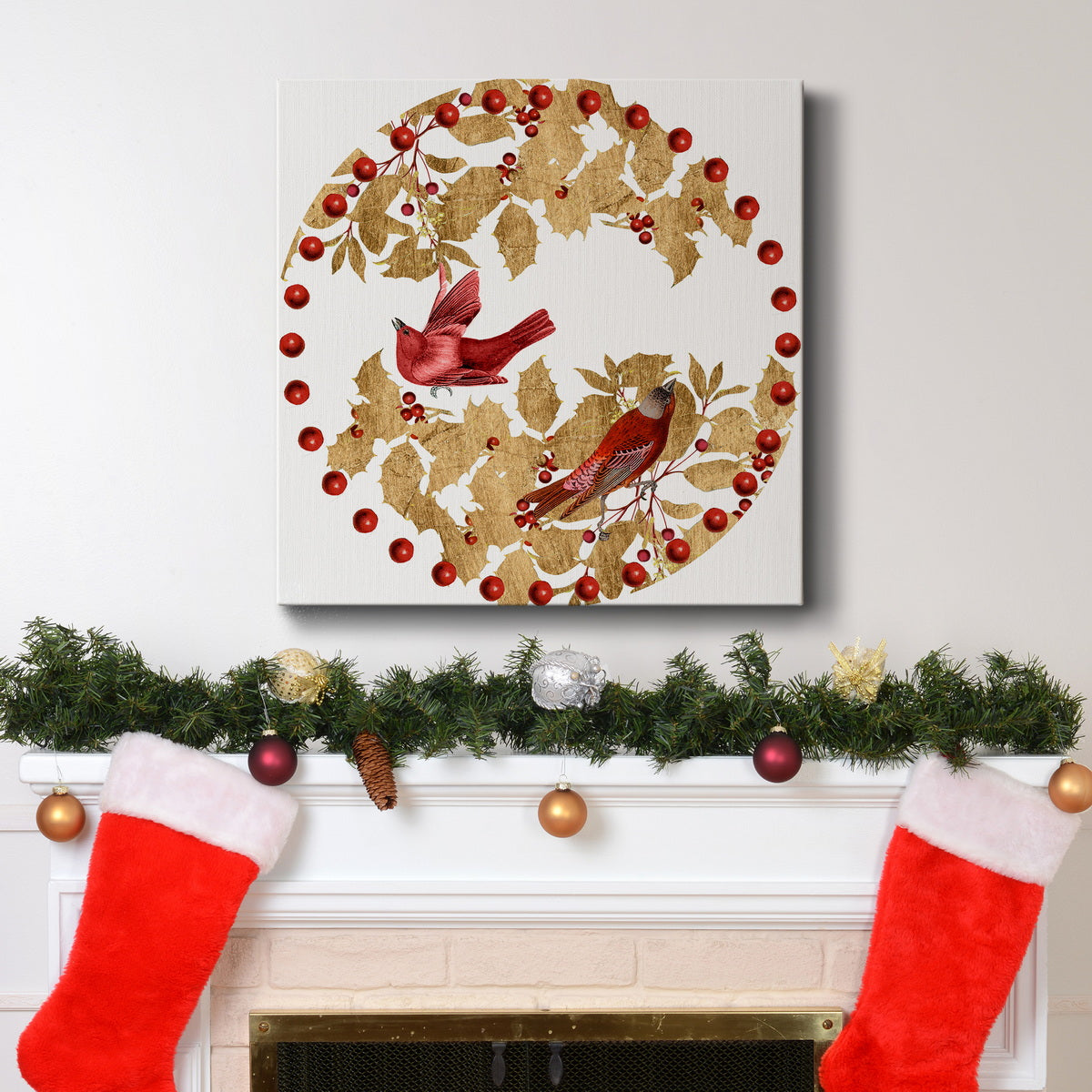 Red Bird Christmas Collection C-Premium Gallery Wrapped Canvas - Ready to Hang