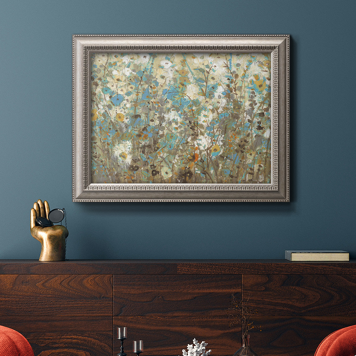 Foliage on Navy I Premium Framed Canvas- Ready to Hang