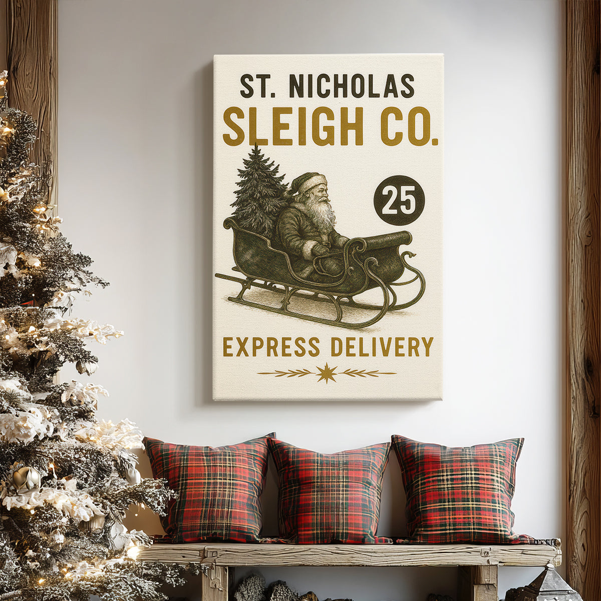 Tinsel-Gold Evergreen Village - Canvas Art Print