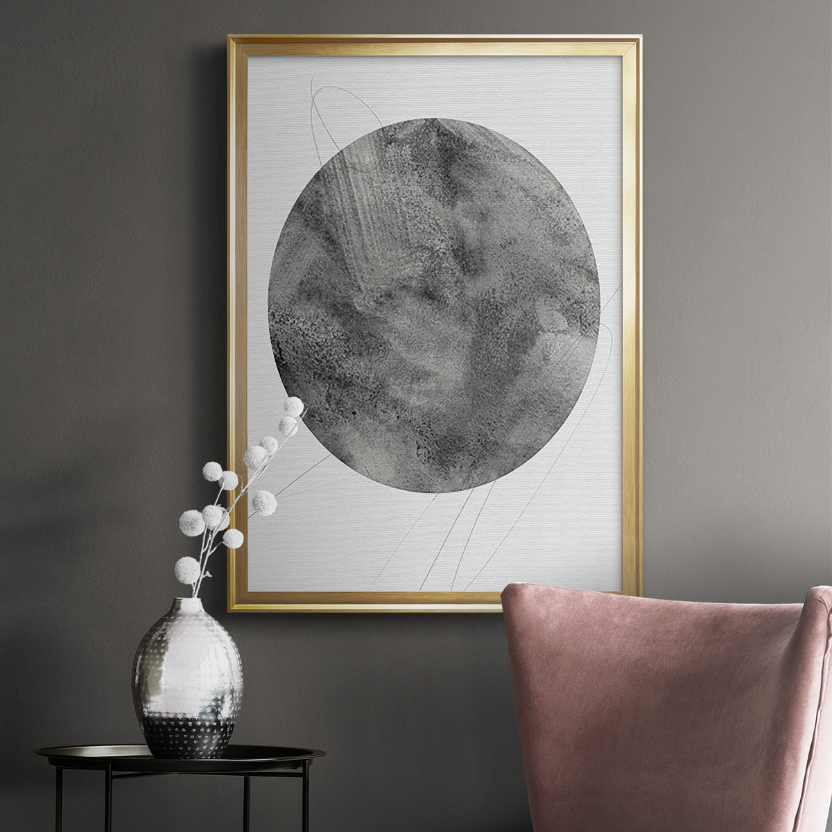 Graphite Moon II - Modern Framed Canvas Print