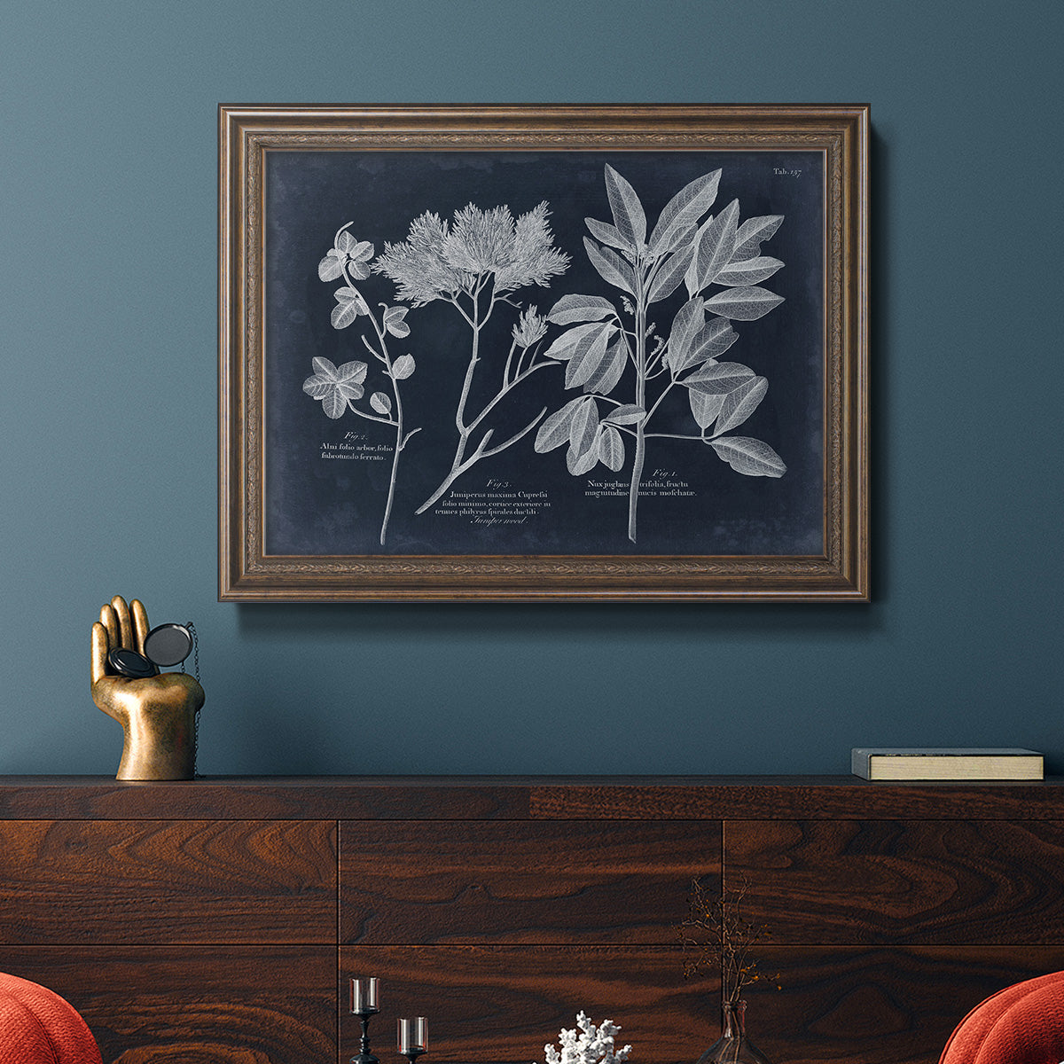 Foliage on Navy VI Premium Framed Canvas- Ready to Hang