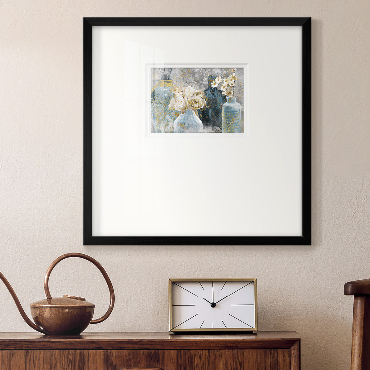 Vessels and Blooms Blues Premium Framed Print Double Matboard