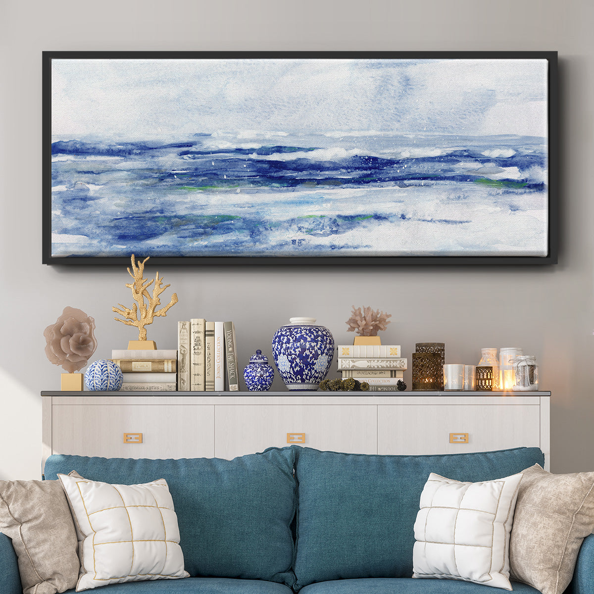 Soft Ocean Waters II - Floater Framed Canvas Print