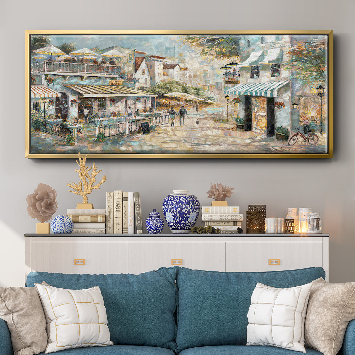 Rooftop Café - Floater Framed Canvas Print