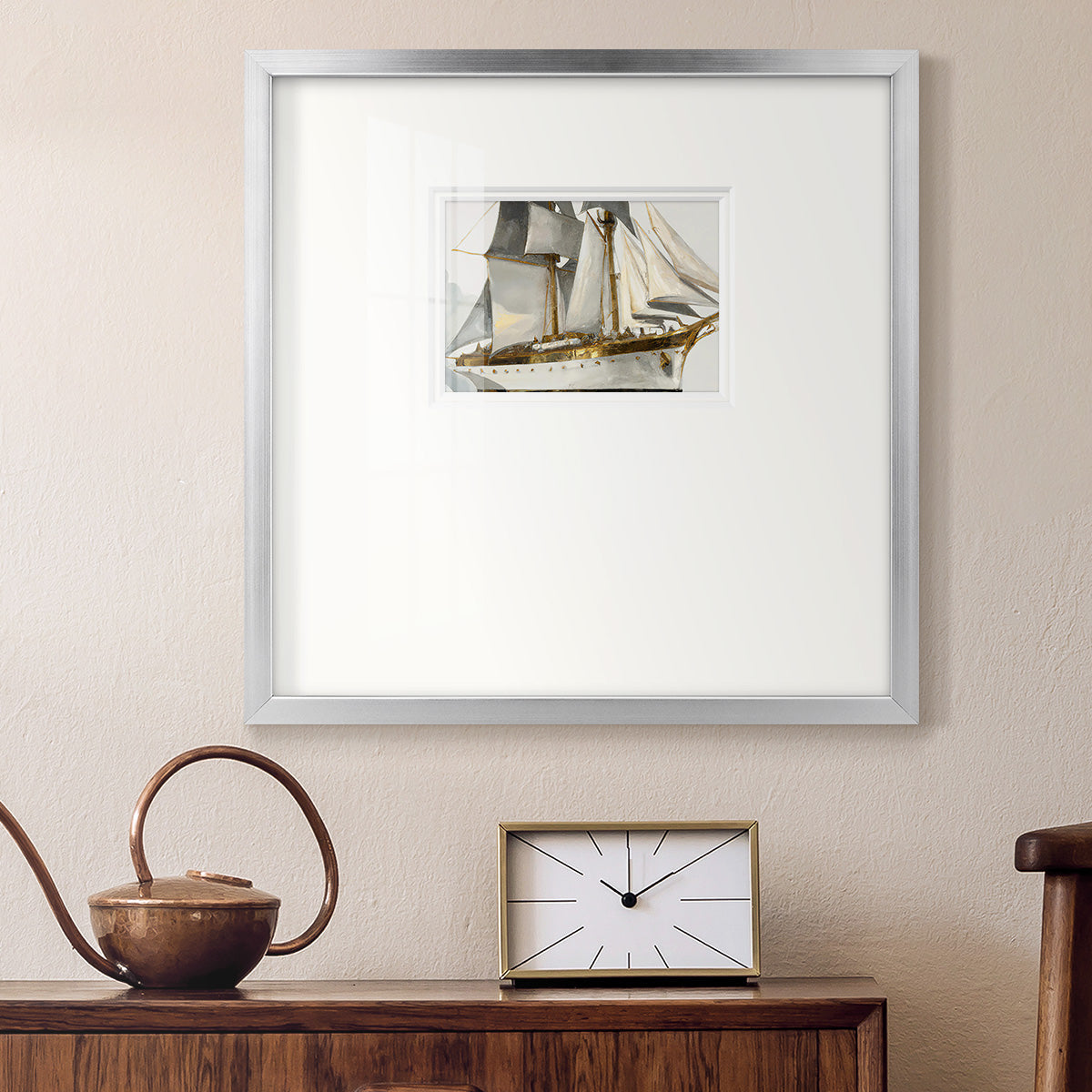 White and Gold Sails Premium Framed Print Double Matboard