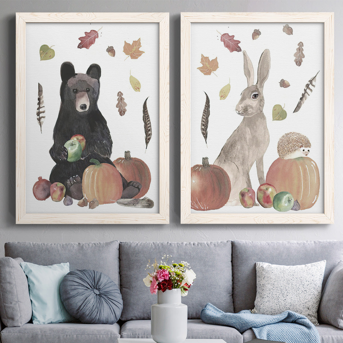 Cute Autumn Forest I - Premium Framed Canvas 2 Piece Set - Ready to Hang