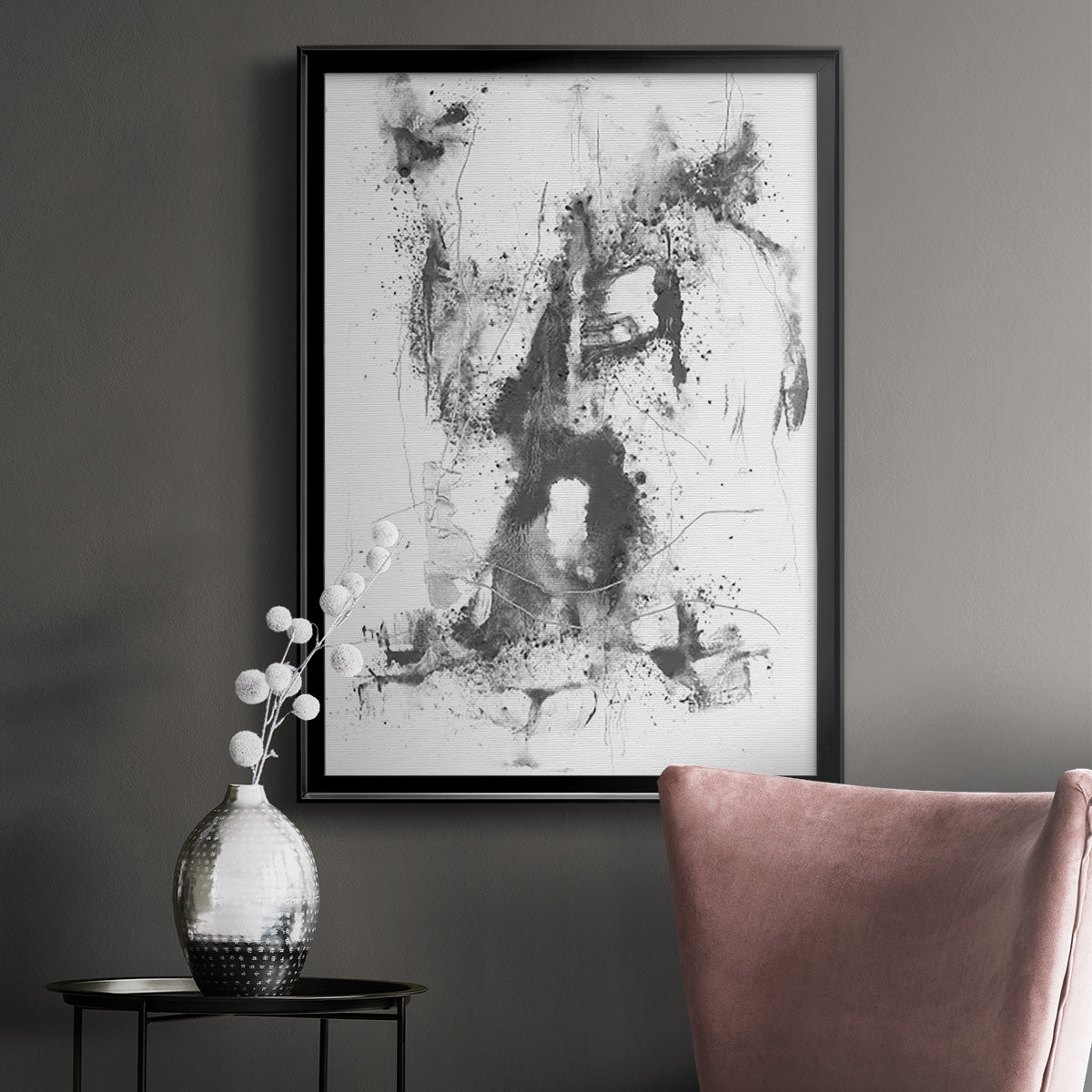 Graphite Abstract II - Modern Framed Canvas Print