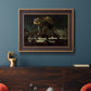 American social club scene painting by George Bellows in an ornate bronzed mahogany wood frame displayed in a dark-toned interior setting.