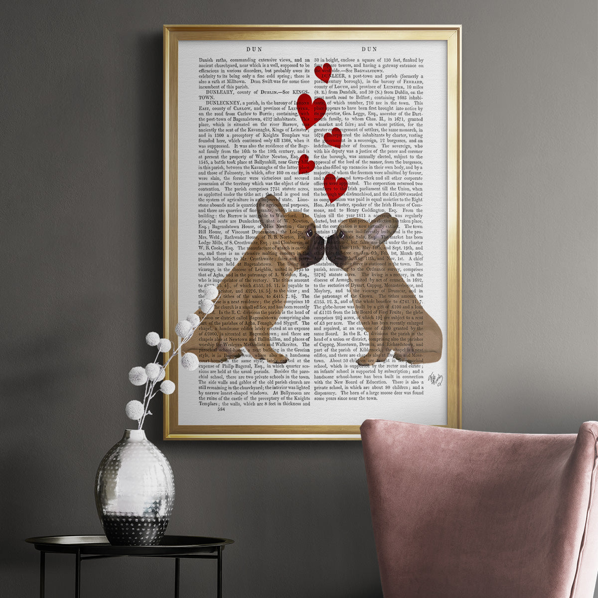 French Kiss and Hearts - Modern Framed Canvas Print