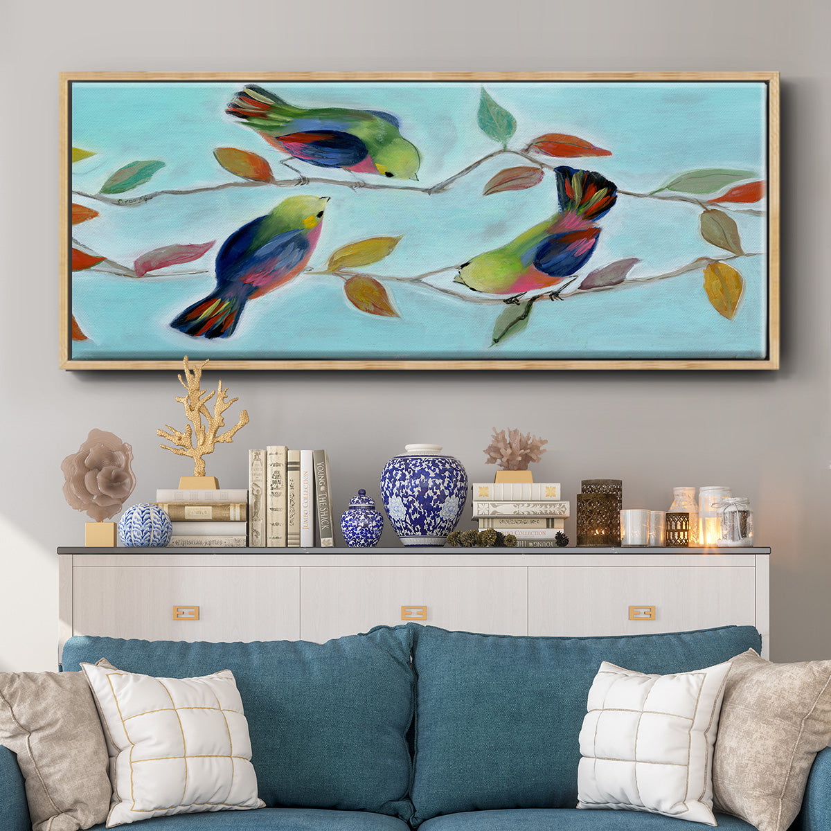 Bitty Birds I - Floater Framed Canvas Print