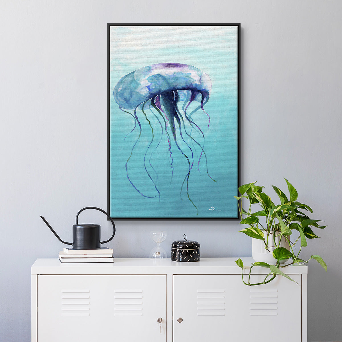 Jelly Fish - Framed Premium Gallery Wrapped Canvas L Frame - Ready to Hang