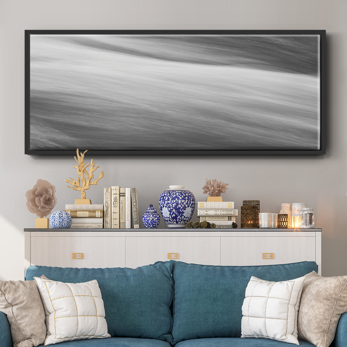 Black & White Water Panel VI - Floater Framed Canvas Print