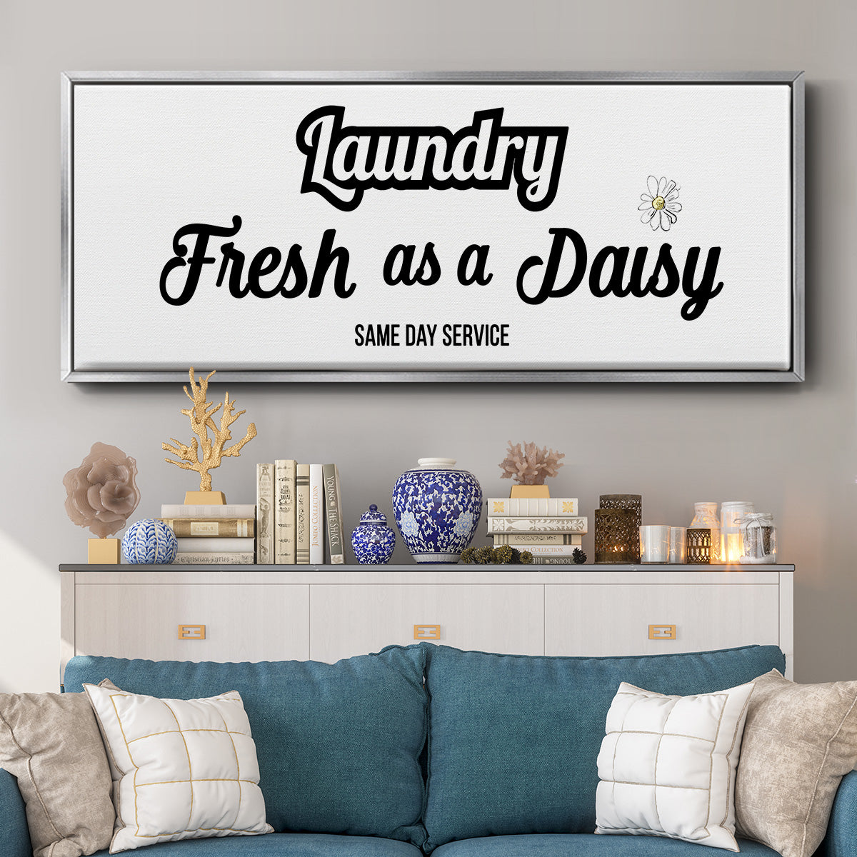 Daisy Laundry - Floater Framed Canvas Print