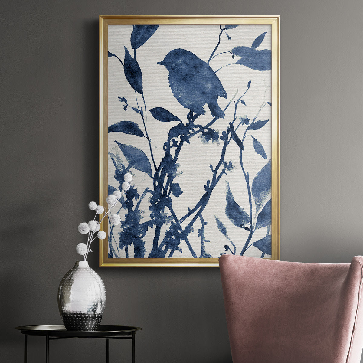 Bluebird Silhouette II - Modern Framed Canvas Print