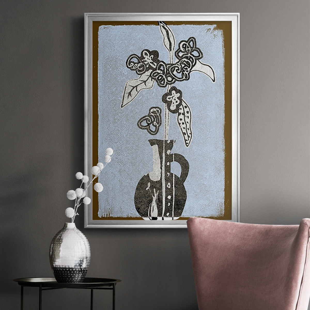 Graphic Flowers in Vase I - Modern Framed Canvas Print