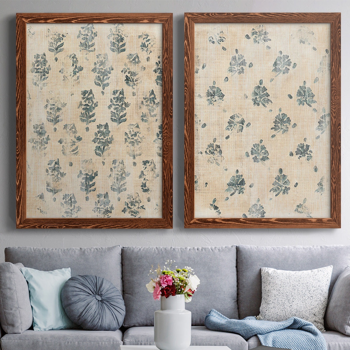 Vintage Blockprint I - Premium Framed Canvas 2 Piece Set - Ready to Hang