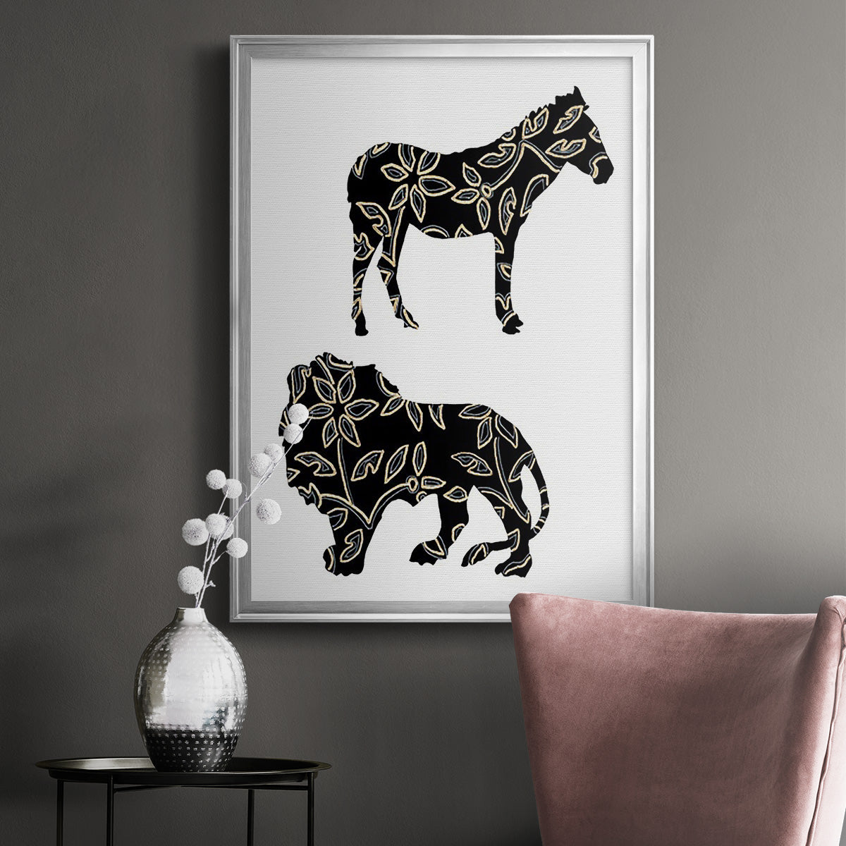 Ornamental Safari Animals I - Modern Framed Canvas Print