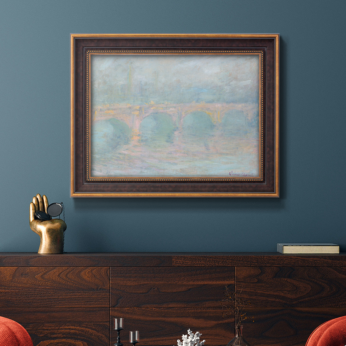 Waterloo Bridge At Sunset Pink Effect - Ornate Framed Canvas Print