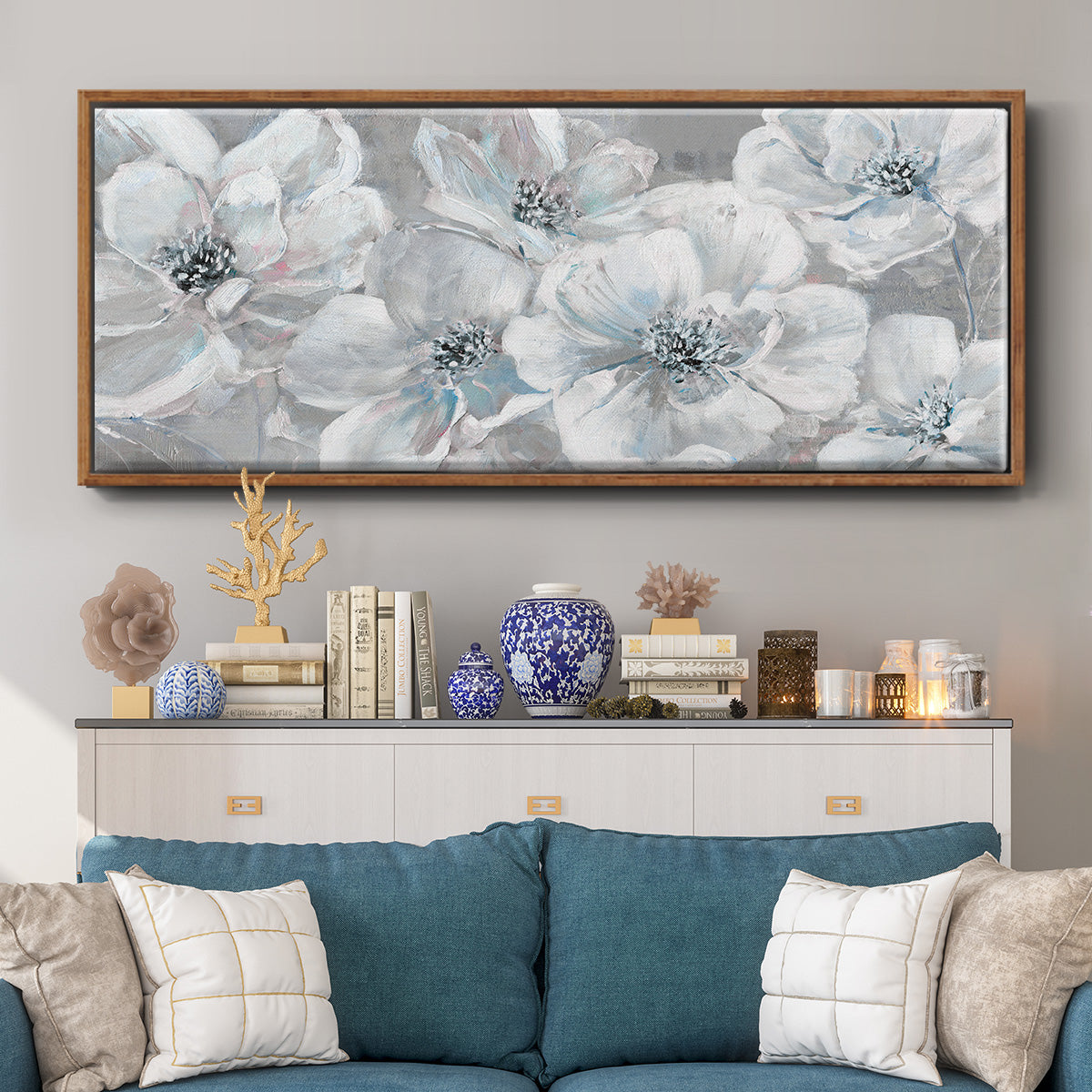 Soft Teal Summer - Floater Framed Canvas Print