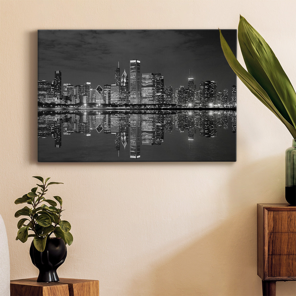 Chicago Panorama Black & White - Canvas Art Print